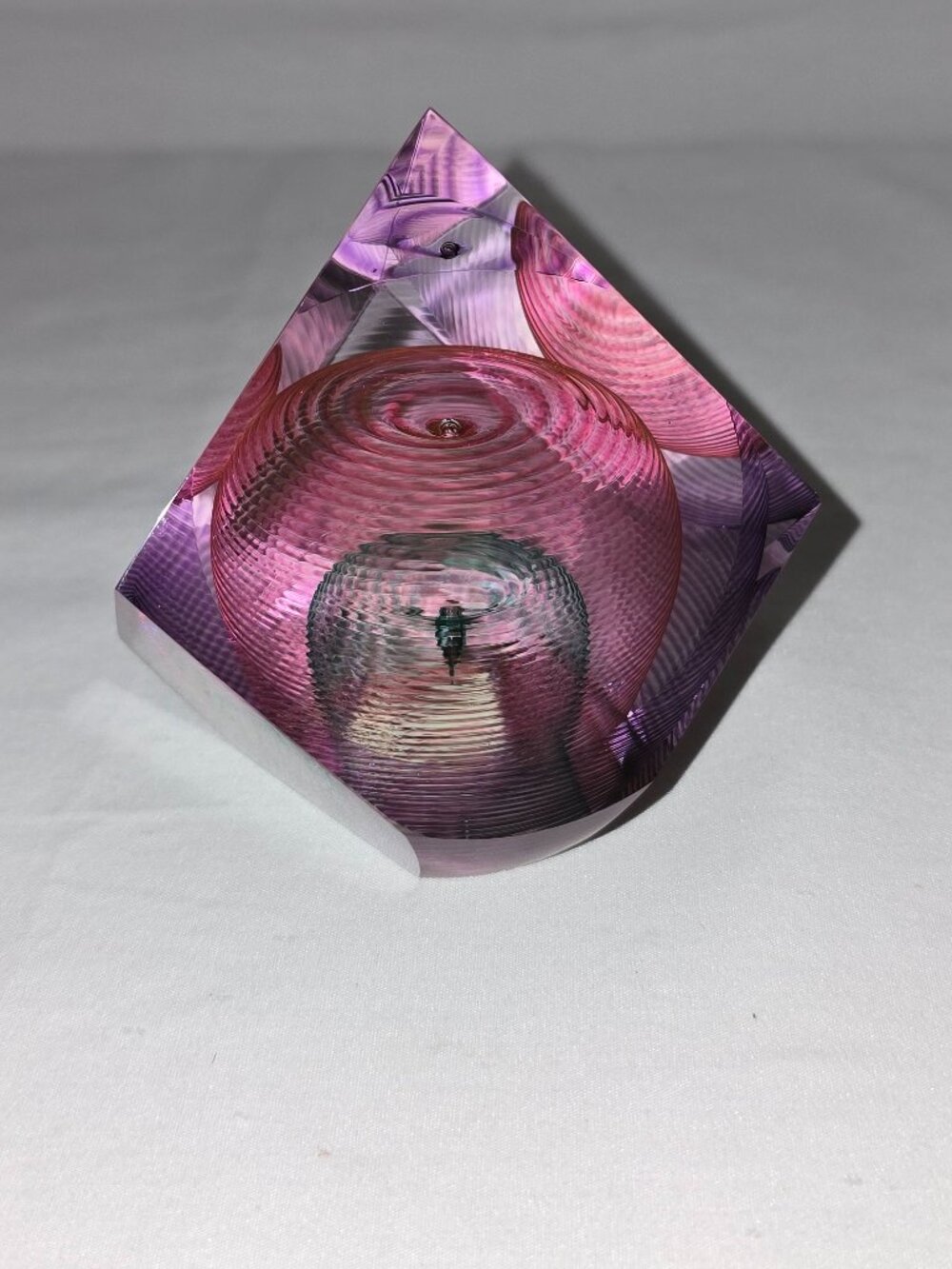 Kit Karbler & Michael David Signed Faceted Paperweight Art Glass Optic Geometric - Picture 5 of 16